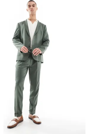 ASOS Tapered summer suit trousers in crosshatch with turn up