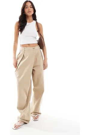 ASOS Denim wrap detail wide leg jean in light sand