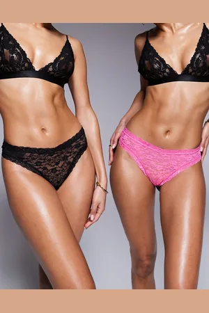ASOS 2 pack lace heart cut out brazilian brief in black & pink