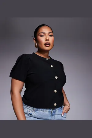ASOS ASOS DESIGN Curve ribbed puff sleeve structured button through top in