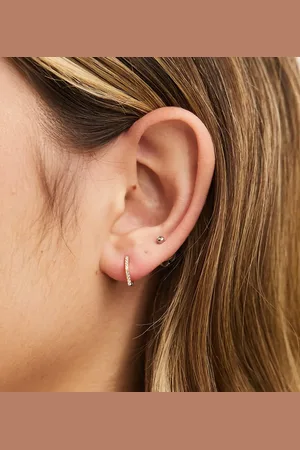 Kingsley Ryan Plated tiny hexagon 8mm crystal hoop earrings in