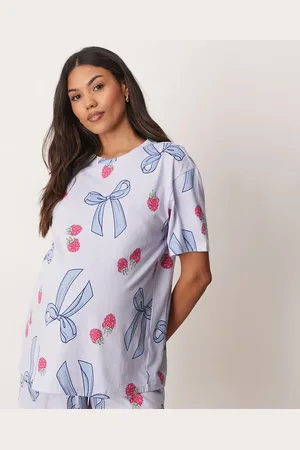 ASOS ASOS DESIGN Maternity bow & berry oversized tee & short pyjama set in