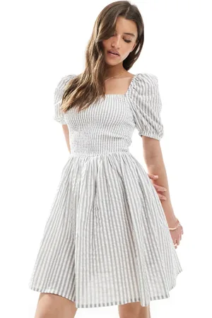 Brave Soul Cotton rich square neck milkmaid mini dress in stripe