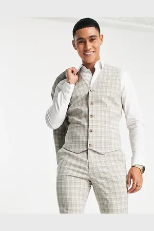 ASOS Skinny waistcoat in beige and highlight grid check