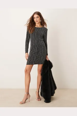 VILA O neck longsleeve mini dress in glitter