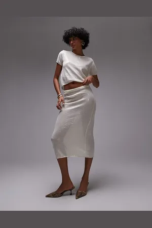 MANGO Capsule embellished midi skirt co-ord in oyster