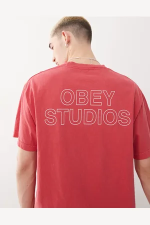 Obey Studios graphic logo t-shirt with back print in pigment raspberry
