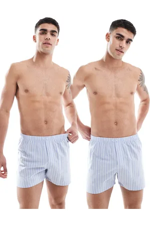 ASOS 2 pack woven stripe boxer in blue stripe