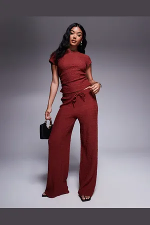 ASOS Textured wide leg pull on trousers in