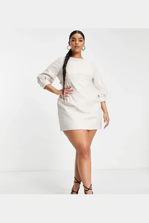 Forever New PU low back mini dress in stone