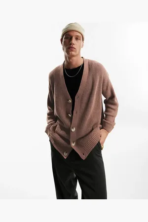 ASOS Knitted oversized fisherman rib cardigan in taupe