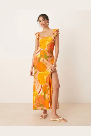 ASOS Frill sleeve maxi dress in orange fruit print