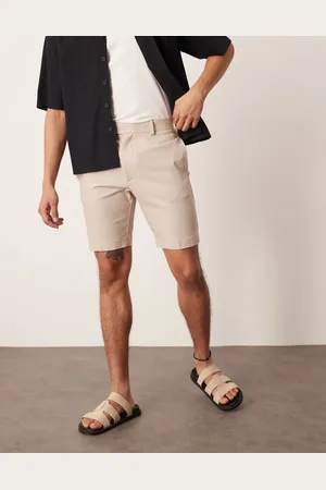 ASOS Smart slim fit linen blend shorts in stone