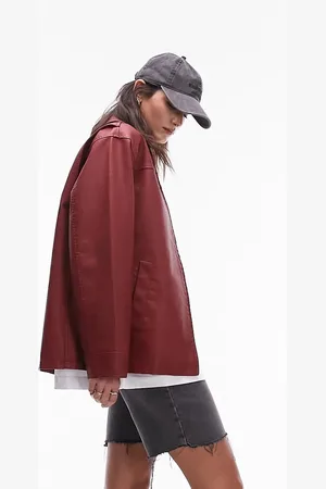 Topshop Faux leather jacket with centre front zip in