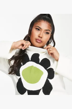 Glamorous Oversized high neck jumper with large retro flower