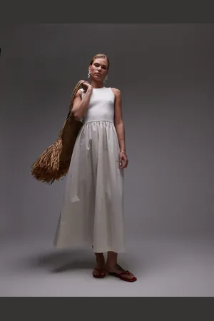 Topshop Poplin mix maxi dress in off