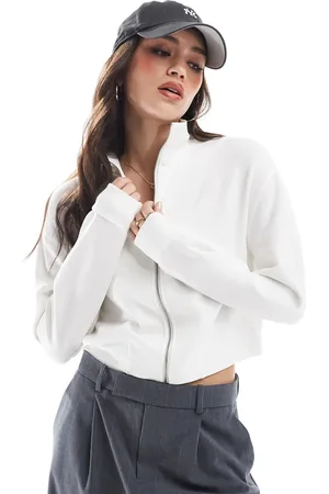 Stradivarius Soft touch jersey bomber jacket in white