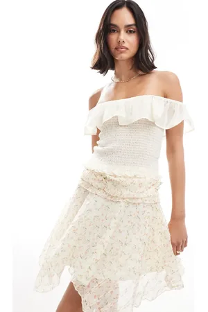 ASOS Chiffon shirred ruffle cami top in ivory