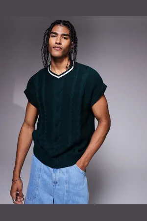 ASOS Oversized boxy knitted tank with contrast tupping in dark - MGREEN