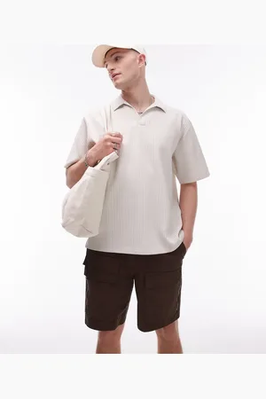 Topman Short sleeve plisse polo shirt in light