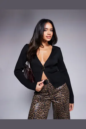 ASOS Cinch waist cardigan with statement button in