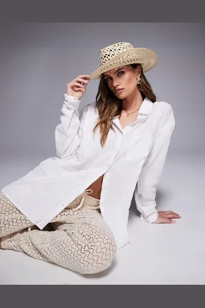South Beach Straw cowboy hat with contrast band in beige