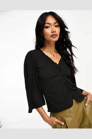 VILA Ribbed t-shirt with bell sleeve in