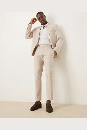 ASOS Linen blend skinny suit trousers in stone