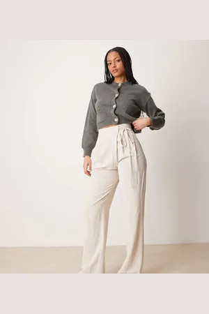 ASOS Tall tailored wrap tie trousers in stone