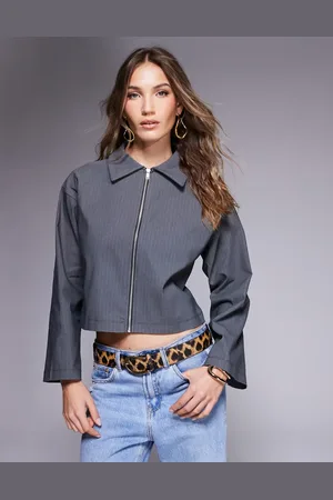 ASOS Zip through bengaline long sleeve top in slate