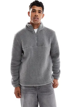 Brave Soul Oversized borg half zip sweatshirt in charcoal