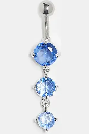 Kingsley Ryan Triple blue gemstone belly bar in steel