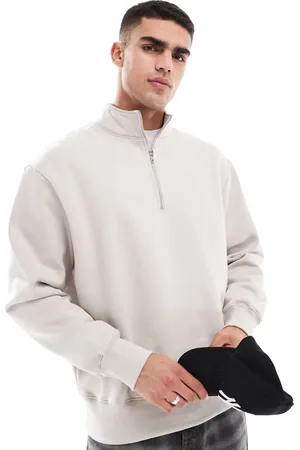 ASOS Premium heavyweight oversized quarter zip sweatshirt 400gsm in BEIGE
