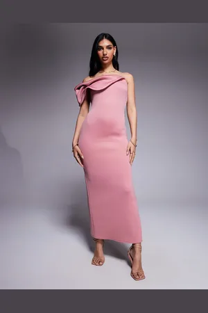 ASOS Scuba bardot midi dress with twisted strap in dusty rose