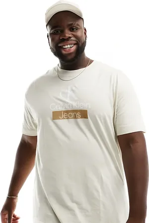Calvin Klein Big & Tall archival stacked t-shirt in beige