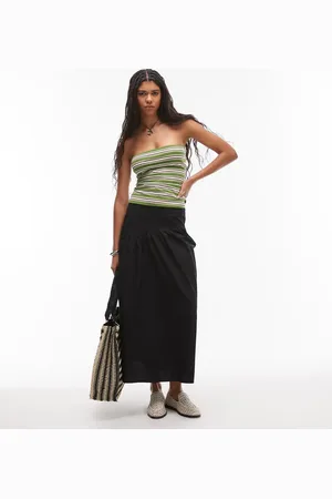 Topshop Poplin full skirt with curved dropped waistband in