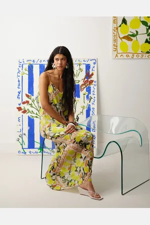 Topshop Crinkle mesh Bradley.B lemon print maxi dress in