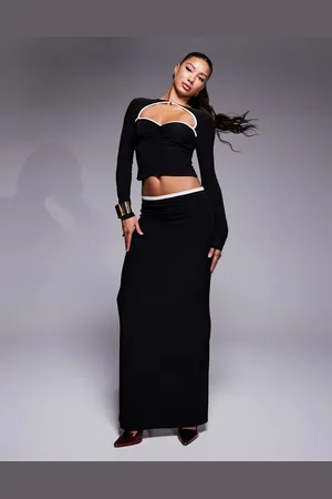 ASOS Co-ord slinky fishtail maxi skirt with contrast binding trim in