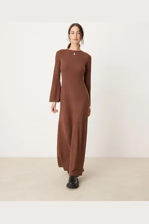 ASOS Ribbed long sleep open back maxi dress in