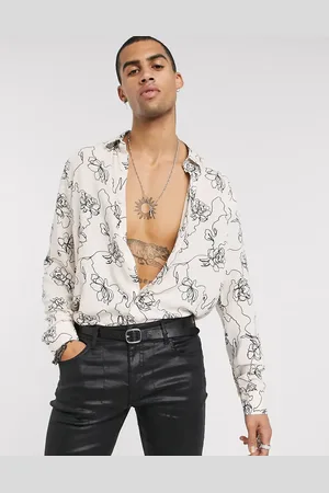 ASOS Regular doodle floral shirt in ecru