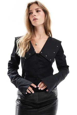 ASOS Poplin oversized collar plunge stud detail shirt in