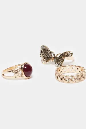 Reclaimed Ring 3 pack with butterfly and faux red stone in