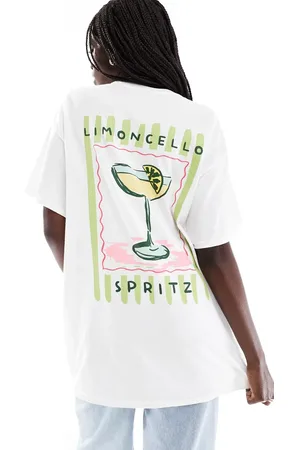 Miss Selfridge Oversized limoncello stripe graphic tee in