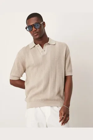 MANGO Crochet stripe polo shirt in