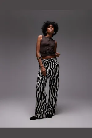MANGO Satin zebra print straight leg trousers in