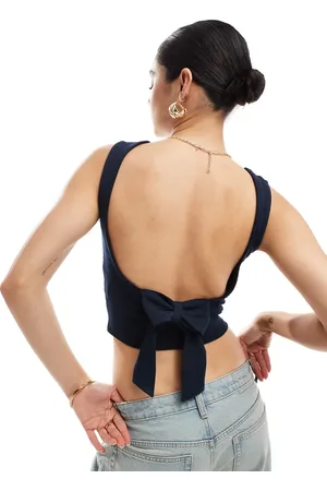 Stradivarius Open back top with tie back in