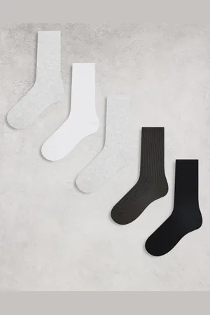 Weekday Rib socks 5-pack in white & grey