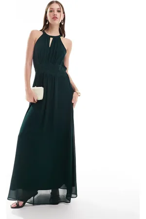 VILA Bridesmaid halterneck maxi dress in dark