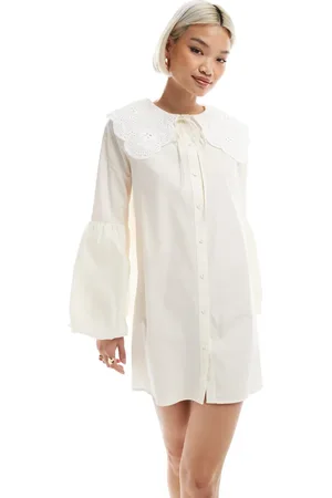 Miss Selfridge Balloon sleeve oversized collar smock dress in
