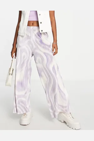 ASOS Wide leg trouser in velour plisse in lilac swirl print